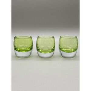 Crate & Barrel Cabana Lime Green Y2K Bubble Glass Votive Set of 3 Poland
